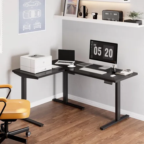Vista 4 de SANODESK - Escritorio de pie en forma de L, altura ajustable, escritorio de esquina eléctrico, mesa de computadora ajustable de 63 x 48 pulgadas