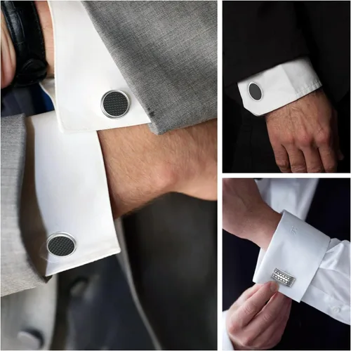 Vista 4 de Gemelos para hombres, camisa de esmoquin de acero inoxidable 316L, accesorios únicos de negocios, novio, boda, negro, plata, oro, joyería para hijo