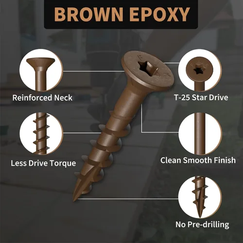 Vista 3 de Tornillos de madera de 1 pulgada, tornillos de cubierta FIXLINK #8 x 1, 150 piezas, con revestimiento epoxi, T25 Star Bit con revestimiento