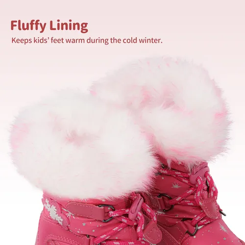 Vista 4 de DREAM PAIRS Botas de nieve para niños y niñas, antideslizantes, con forro de piel sintética de media pantorrilla, zapatos de invierno para niños