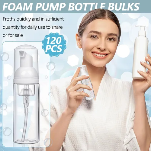 Vista 6 de Dandat 120 dispensadores de jabón de espuma de plástico de 2 onzas, botella de bomba de espuma recargable a granel, botellas vacías de limpieza