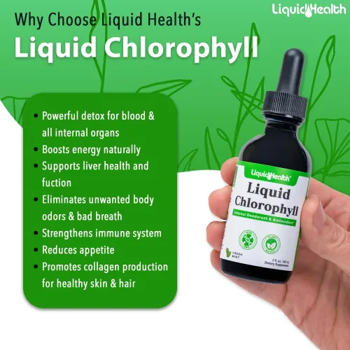 Vista 3 de LIQUIDHEALTH Gotas de clorofila líquida, desodorante interno, desintoxicación hepática, apoyo inmunológico, promueve el colágeno para el cabello