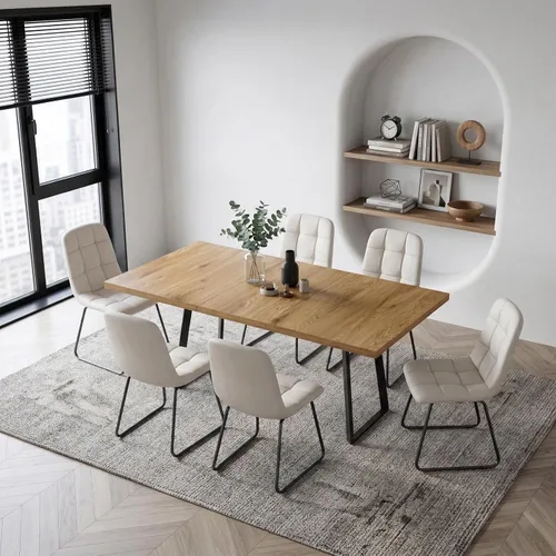 Vista 16 de ZckyCine Mesa de Comedor Moderna de Mediados de Siglo y Sillas para 4 Rectangular de Madera Expandible que Ahorra Espacio Multifuncional Marrón