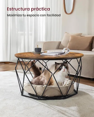 Vista 4 de VASAGLE Mesa de centro redonda para sala de estar, mesa de cóctel con marco de acero, 31.5 pulgadas de diámetro, estilo industrial, marrón rústico