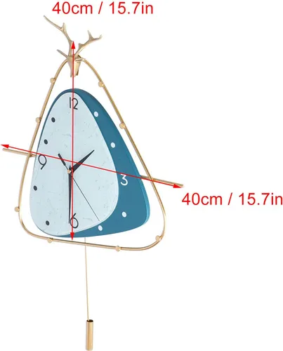 Vista 7 de Reloj colgante elegante, reloj de pared con péndulo, moderno reloj de lujo con luz nórdica, silencioso, grueso, manecillas de metal grueso