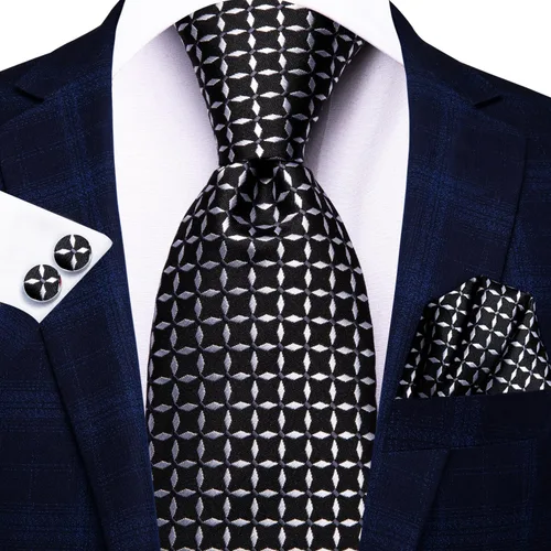 Vista 64 de Hi-Tie Corbata clásica de cachemira para hombre con pañuelo y gemelos a cuadros