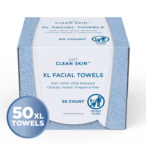 Vista 2 de Toallitas faciales secas XL (50 unidades, 1 paquete), toallas faciales ultra absorbentes a base de plantas, toallitas desmaquillantes desechables