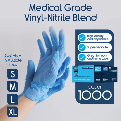 Vista 2 de Inspire Guantes de examen de mezcla de nitrilo y vinilo, desechables, sin látex, médicos, multiusos para cocinar