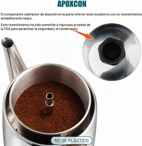 Vista 8 de APOXCON Cafetera eléctrica de acero inoxidable con dos perillas de vidrio resistentes al calor y mango de madera tratada con función de mantener