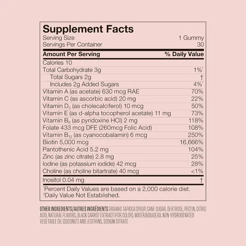 Vista 9 de VEGAMOUR GRO Gomitas de biotina, sabor a fresa con 5000 mcg de biotina, apoya el cabello saludable Gomitas veganas con vitaminas A, B, C, E, B-12