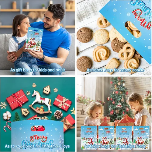 Vista 6 de 40 piezas de bolsas de regalo de Navidad con asas - Bolsas de golosinas de invierno para niños, geniales bolsas de caramelos de Santa Claus