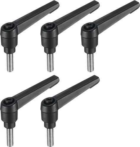 Vista 15 de uxcell 5 piezas de manija de palanca de sujeción ajustable M5 x 1.969 in de óxido negro métrico de acero al carbono macho roscado perillas de mano