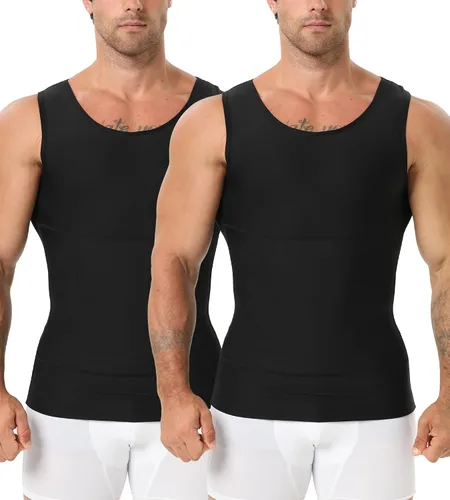 Vista 9 de Camiseta de compresión para hombre Body Shaper Slimming Tank Top Beige