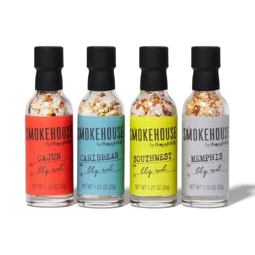 Vista 3 de Smokehouse by Thoughtfully, juego de regalo Smokehouse Barbecue Rubs, sabores incluyen cajún, caribe, Memphis y suroeste, juego de 4