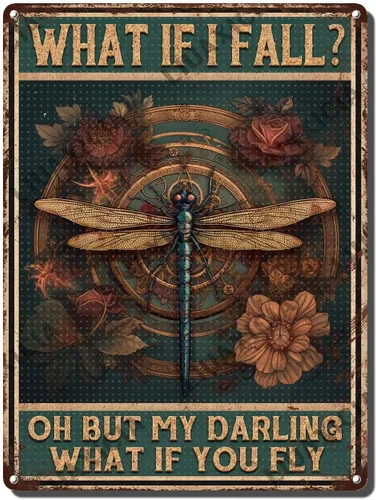 Vista 14 de LIUAXICIA Letreros divertidos de metal con texto en inglés «Into The Forest I go to Lose My Mind and Free My Soul Dragonfly», decoración de pared