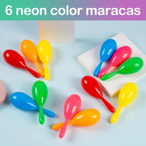 Vista 3 de 12 mini maracas para niños, maraca de plástico, regalos de fiesta para niños, fiesta del Cinco de Mayo, temática mexicana, suministros de fiesta