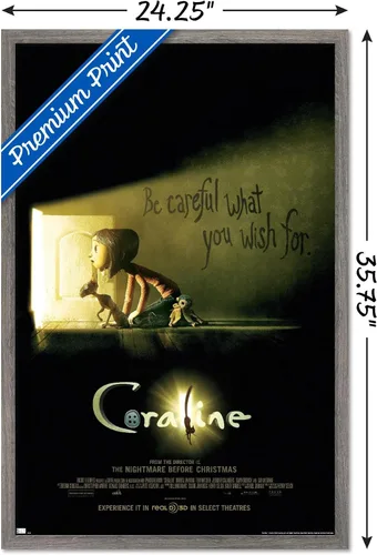 Vista 3 de Trends International Coraline - Póster de pared con texto en inglés «Be Careful» Versión enmarcada Barnwood