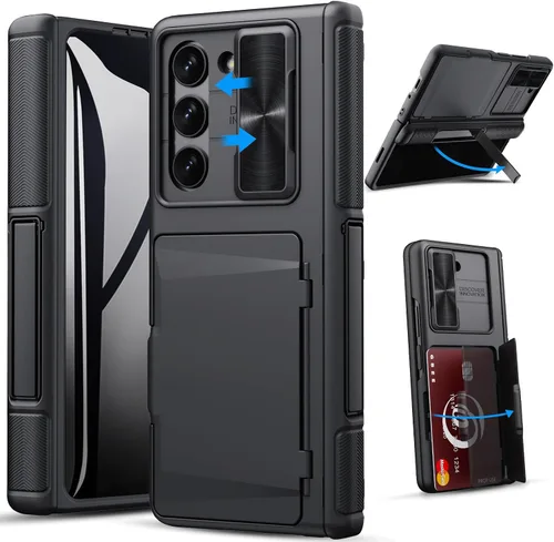 Vista 11 de GBEE - Funda para Samsung Galaxy Z Fold 5 con soporte y protector de pantalla, color negro Card Holder & Sliding Camera Cover & Hinge Protection &