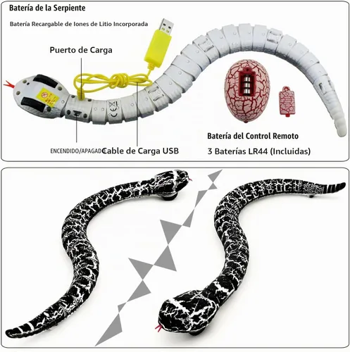 Vista 3 de Tipmant Juguete de animal a control remoto realista de serpiente a control remoto para gatear, eléctrico electrónico, funciona con pilas, honrado
