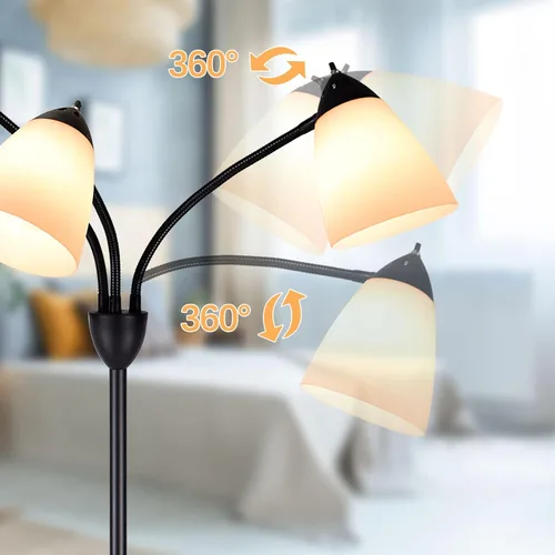 Vista 3 de DINGLILIGHTING DLLT - Lámpara de pie moderna para lectura, 3 luces con cuello de ganso flexible ajustable, lámpara de árbol de pie para sala