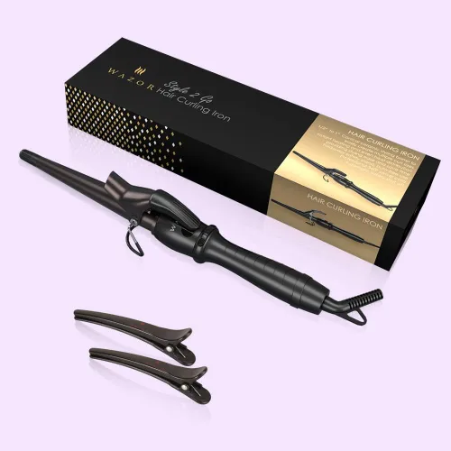 Vista 5 de Plancha rizadora de cabello Wazor1.5 pulgdas, rizadora cónica de cerámica, pantalla digital, vara de rizado con ajuste de temperatura y apagado