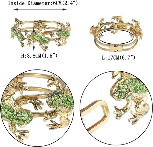 Vista 4 de EVER FAITH Pulsera de cristal austriaco con 3 ranas inspiradas en la vendimia para mujer