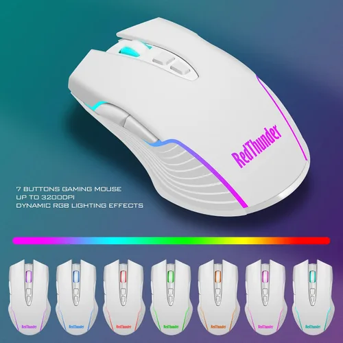 Vista 5 de RedThunder Combo de teclado y mouse inalámbricos para juegos K10 batería recargable retroiluminada LED de 3800 mAh teclado mecánico antifantasma