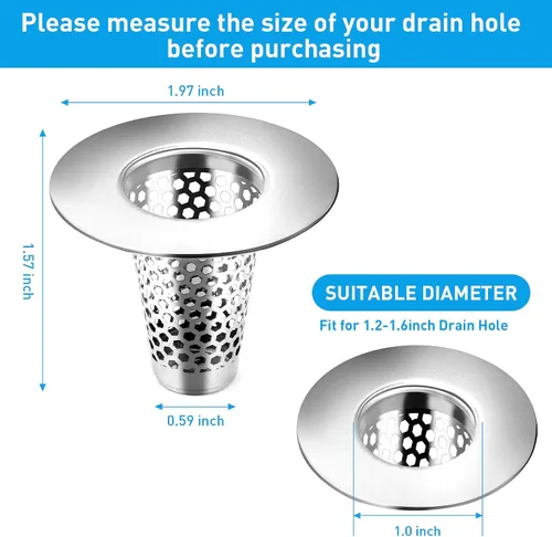 Vista 2 de 2 piezas de filtros de drenaje para fregadero de baño, 1" pequeño cónico de acero inoxidable premium poroso colector de pelo, filtro de drenaje