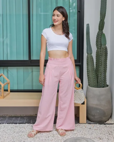 Vista 7 de LOFBAZ Pantalones palazzo de lino de pierna ancha para mujer, pantalones holgados casuales bohemios, de cintura alta, para playa, descanso