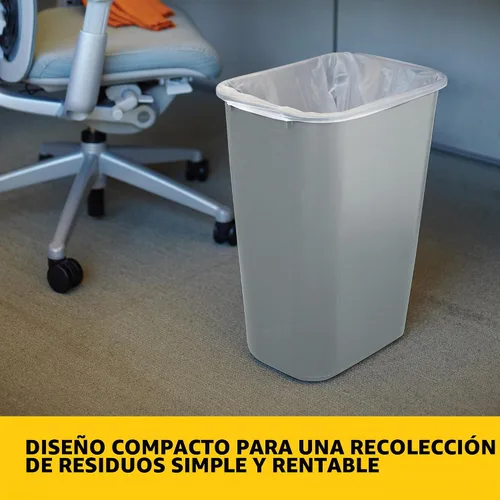 Vista 2 de Rubbermaid Commercial Products Cesto de Basura de Escritorio/Bote de Basura, 10.25 Galones/41 Cuartos, Gris, Plástico, Bote de Basura