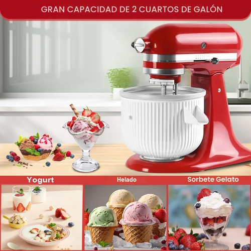 Vista 7 de Accesorio para Máquina de Helados para Batidora de Pie KitchenAid, Compatible con Batidoras de Pie de 4.5/5QT y 6QT, Tazón Congelado para Máquina