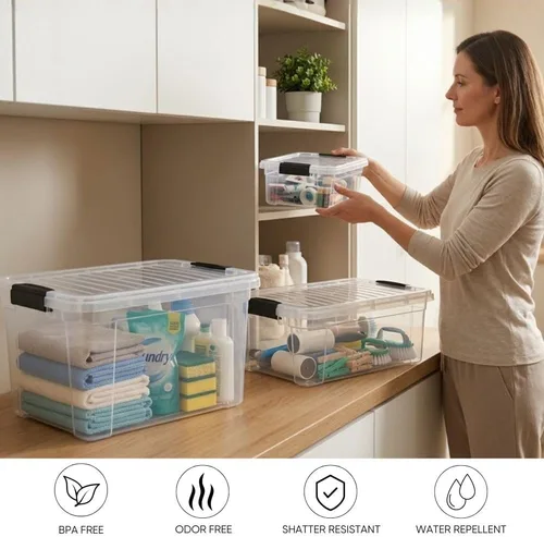 Vista 22 de Superio - Contenedores de almacenamiento de plástico transparente de 1.27 cuartos de galón con tapas, contenedores organizadores apilables, cajas