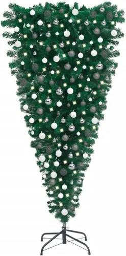 Vista 10 de Árbol de Navidad artificial invertido con luces LED y juego de bolas de 59.1 pulgadas para decoración de fiestas de Navidad en interiores