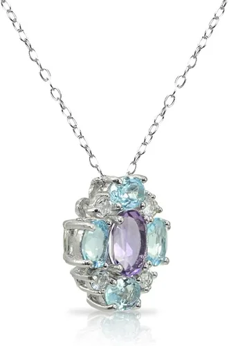 Vista 3 de Collar ovalado de plata de ley con piedras preciosas simuladas o auténticas con detalles de topacio blanco