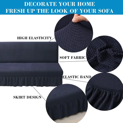 Vista 3 de HFCNMY Funda elástica para futón sin brazos con falda con volantes de punto jacquard para sofá cama, lavable a máquina, funda de sofá futón, funda