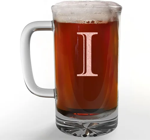 Vista 15 de Taza de cerveza de vidrio con monograma grabado de 16 onzas (letra A), regalos de cerveza personalizados de la A a la Z para hombres, Día del Padre