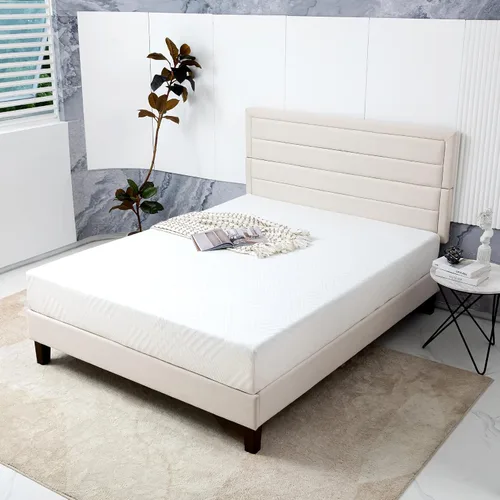 Vista 5 de MLILY Base de cama tapizada con plataforma, base de colchón de tamaño individual, soporte de listones de madera, no necesita somier, fácil montaje