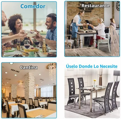 Vista 5 de Juego de mesa de comedor de 5 piezas, moderno juego de mesa de comedor negro para 4, mesa de comedor de cocina de vidrio templado con 4 sillas