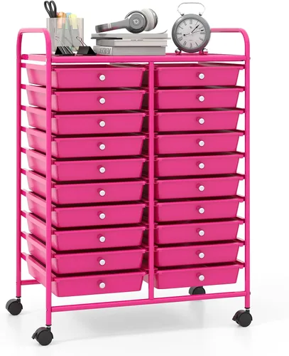 Vista 30 de Giantex Carrito con ruedas de 12 cajones, carrito de almacenamiento móvil con cajones, carrito organizador de aula para suministros escolares