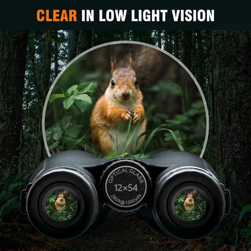 Vista 4 de Binoculares HD de 12x54 para adultos de alta potencia - Binoculares con prisma BAK4 de gran campo visual con visión clara con poca luz - Binoculares