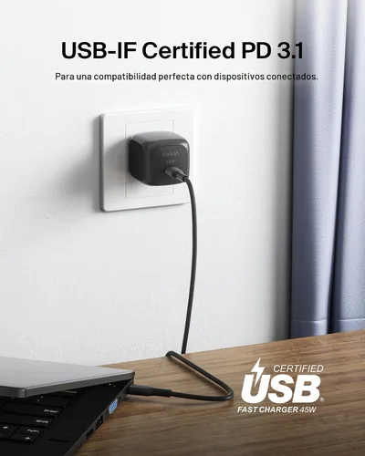 Vista 5 de Belkin Bloque de carga USB C de 45 W (paquete de 2) - Cable USB C incluido - Carga rápida PD3.1 PPS - Samsung Galaxy S25, S24, Apple iPhone 17, Air