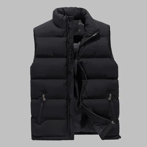 Vista 2 de Chaleco acolchado para hombre, invierno, casual, trabajo, deportes, viajes, exteriores, bolsillos acolchados, chaqueta negra, M-5XL