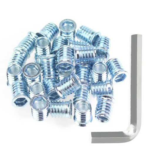 Vista 10 de Juego de 142 piezas: Insertos roscados de 1/4"-20 (10mm, 15mm, 20mm, 25mm), tuercas e insertos de madera para tornillos de muebles de madera, azul