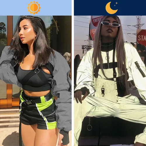 Vista 5 de Ypser - Blusa reflectante para rave, crop top, de manga corta, techwear, para mujer