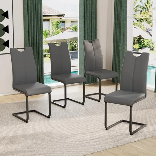 Vista 26 de Juego de sillas de comedor modernas (2 unidades) de piel sintética PU con respaldo alto tapizadas con patas doradas de metal para cocina y comedor