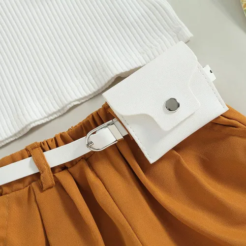 Vista 25 de TheFound Trajes de verano para niñas pequeñas, sin mangas, de punto acanalado, halter, pantalones cortos, ropa para recién nacidos, conjunto de 3