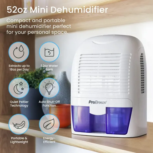 Vista 2 de Mini deshumidificador eléctrico PB-03-US de 2200 pies cúbicos Pro Breeze