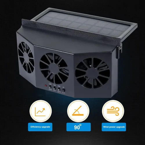 Vista 8 de Unifizz Ventilador de ventana delgada solar Ventilador de escape de coche con tres ventiladores 1.5W ABS negro