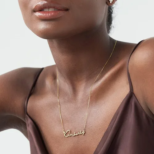 Vista 2 de MyNameNecklace - Collar con nombre de estilo escrito a mano, metal precioso, plata 925 y oro con placa de identificación personalizada, regalo