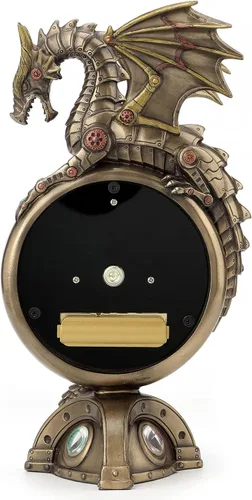 Vista 3 de Veronese Design Reloj de mesa Steampunk con acabado de bronce dragón con relojes móviles